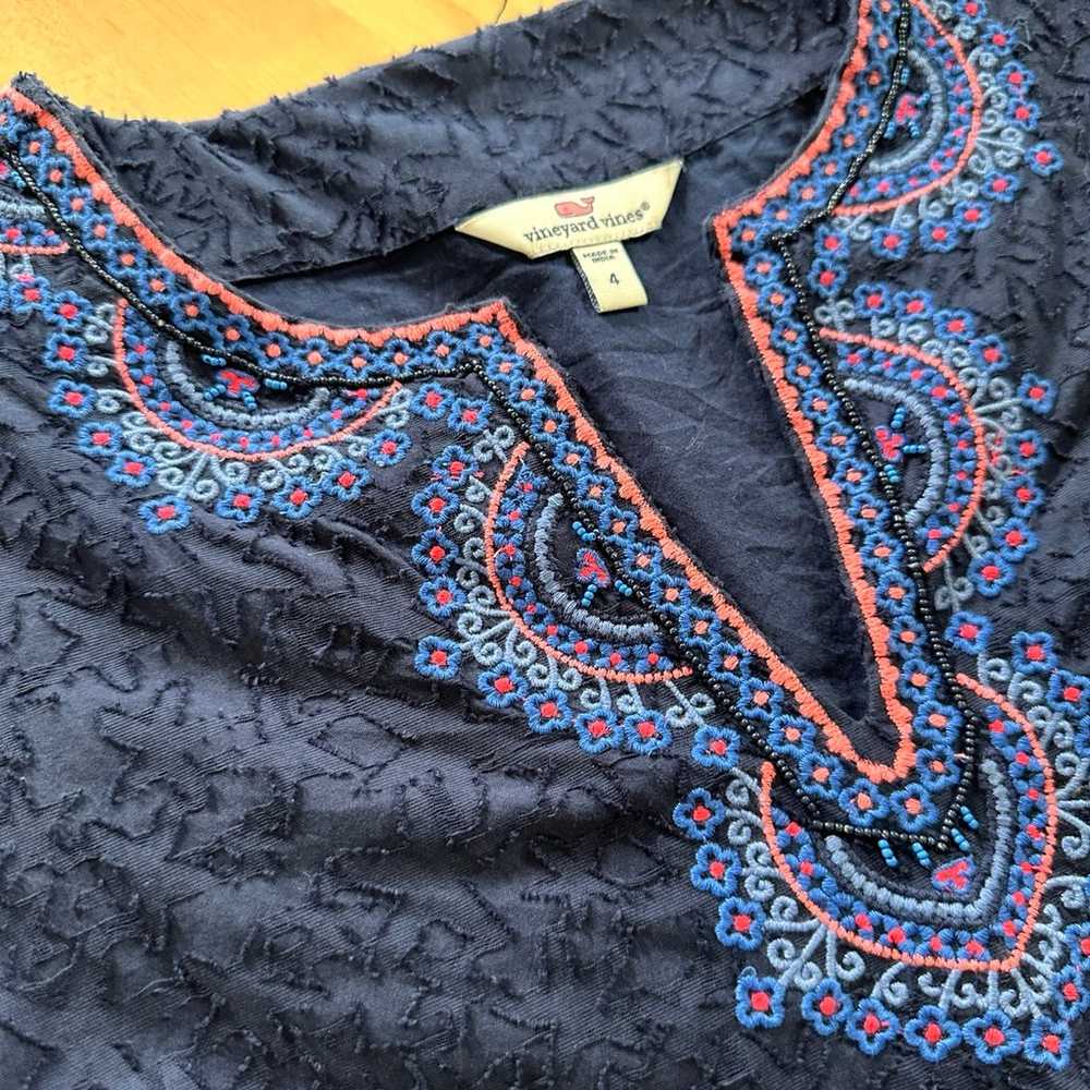 Vineyard Vines Navy Blue Embroidered V Neck Dress… - image 2