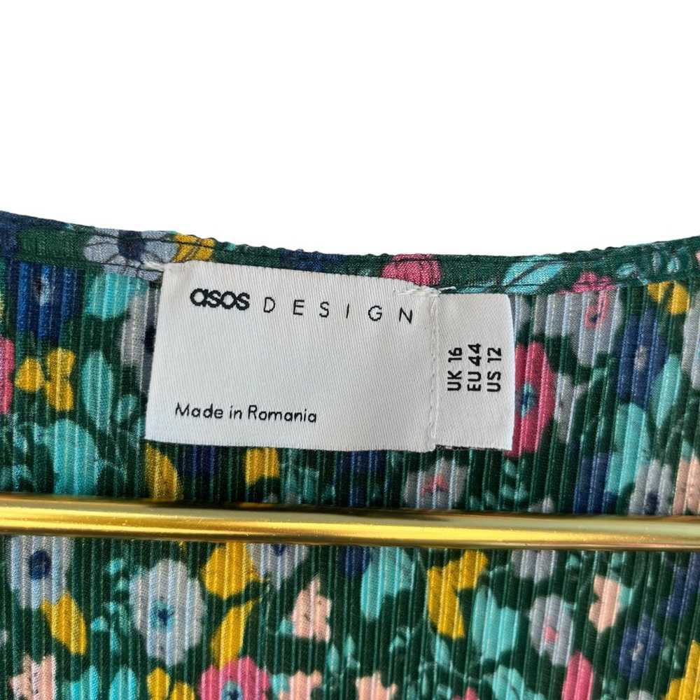 ASOS Design Midi Plisse Dress Green Floral Boho 12 - image 4