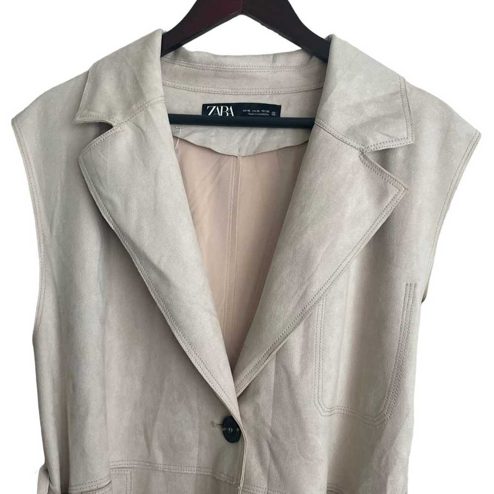 Zara Women Midi Dress Faux Suede Collar Sleeveles… - image 6