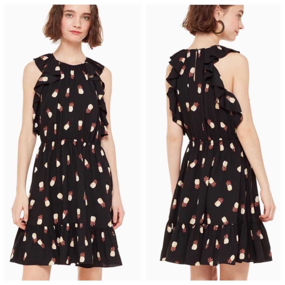 Kate Spade Black Pineapple Print Tiered ruffled D… - image 1