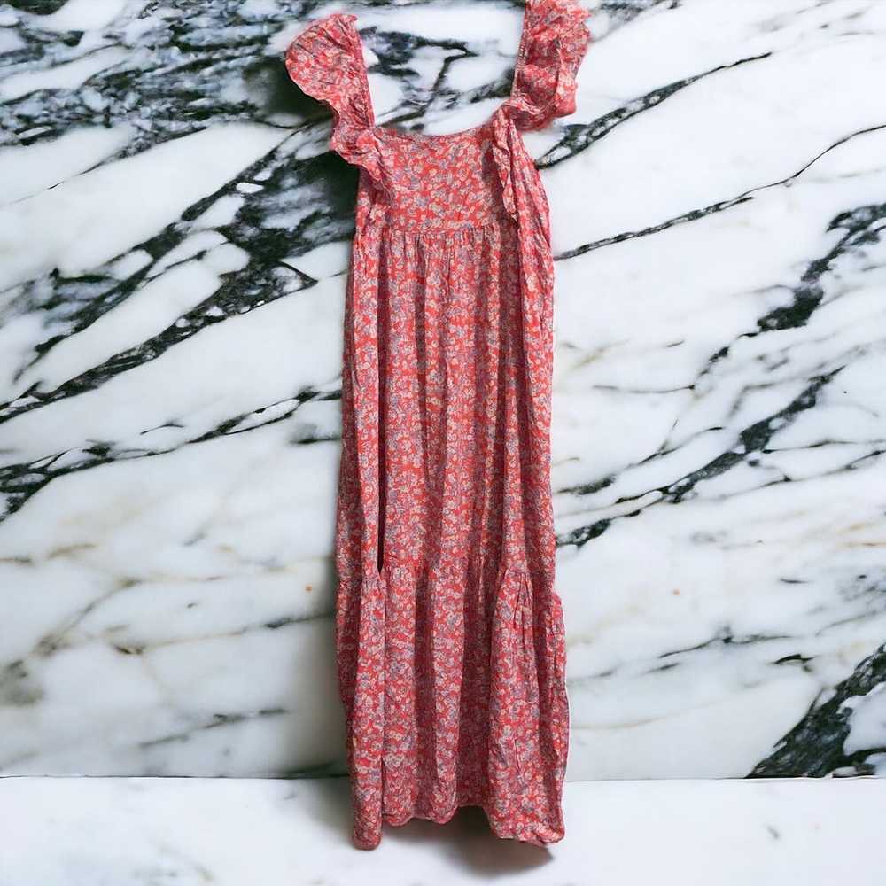 Zara Red Floral Maxi Sun Dress Large Ruffle Strap… - image 10