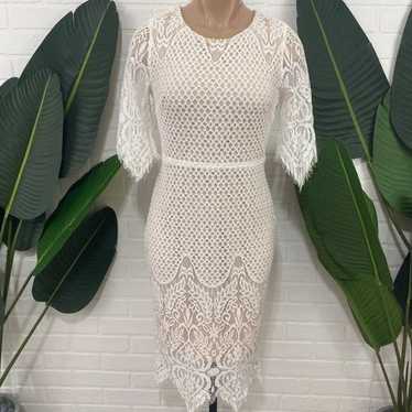 INA white lace midi dress. Soft and stretchy lace