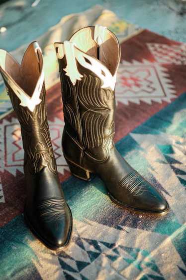 WYTHE Black and Bone Calfskin Western Boots