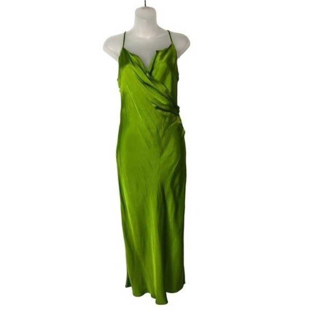Zara Lime Green Satin Drape Front Slip Midi Dress… - image 1