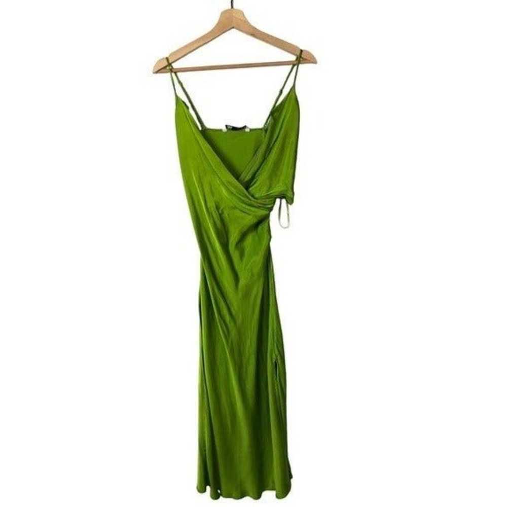 Zara Lime Green Satin Drape Front Slip Midi Dress… - image 2