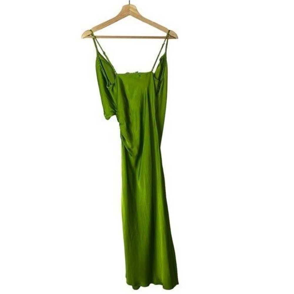 Zara Lime Green Satin Drape Front Slip Midi Dress… - image 3