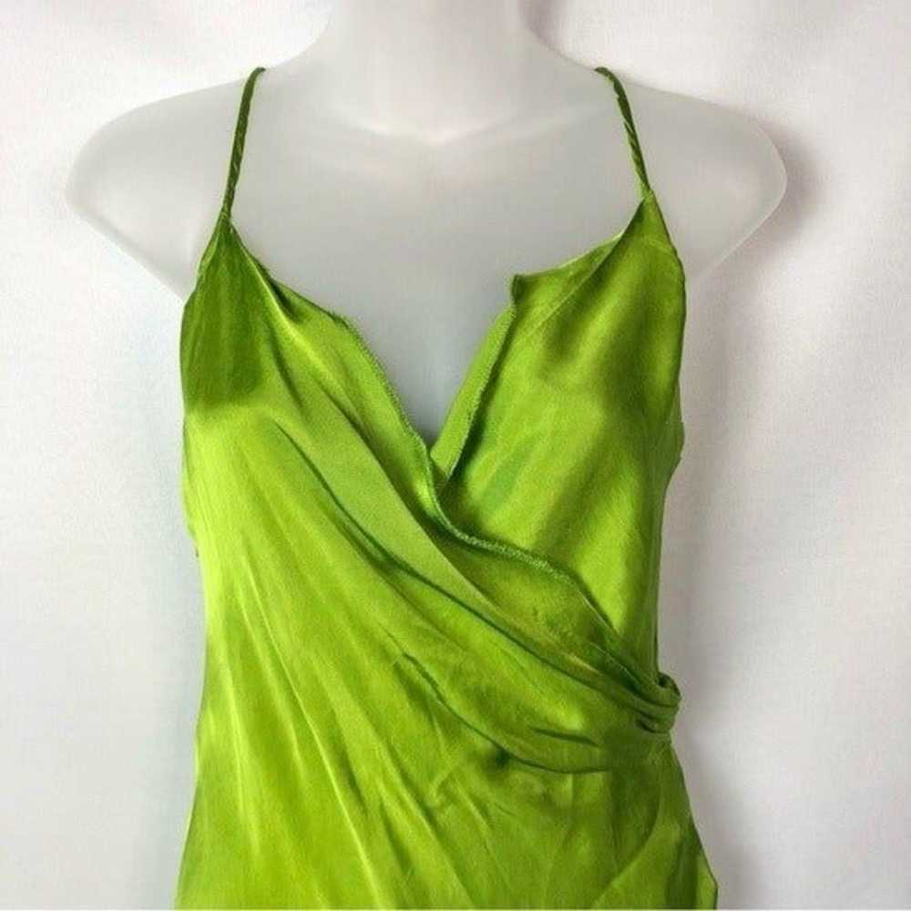 Zara Lime Green Satin Drape Front Slip Midi Dress… - image 4