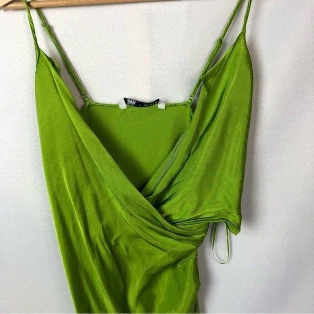 Zara Lime Green Satin Drape Front Slip Midi Dress… - image 5