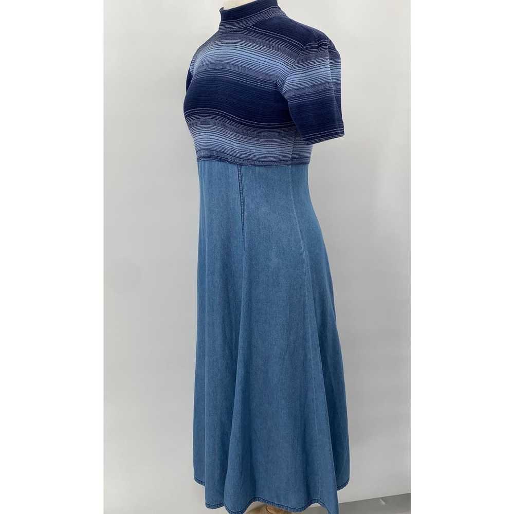 Vintage 70s Maxi Dress Fit & Flare Denim Stripe T… - image 4