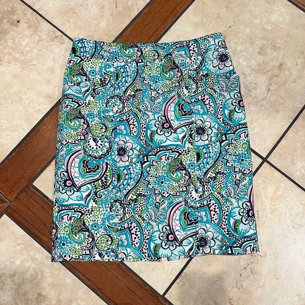 Lilly Pulitzer Blue Melanie Floral Skirt Size 14 - image 1