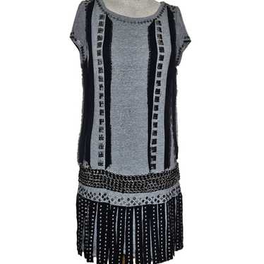 Jovani Gray Embellished Fring Mini Dress Size 12