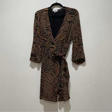 GANNI Grorgette Tiger Print Wrap Mini Dress Brown… - image 1