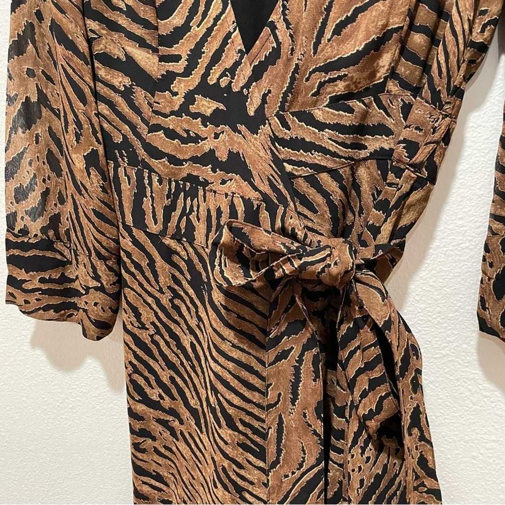 GANNI Grorgette Tiger Print Wrap Mini Dress Brown… - image 5