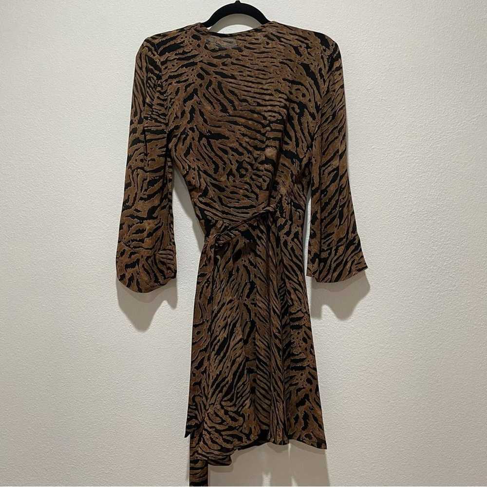 GANNI Grorgette Tiger Print Wrap Mini Dress Brown… - image 9