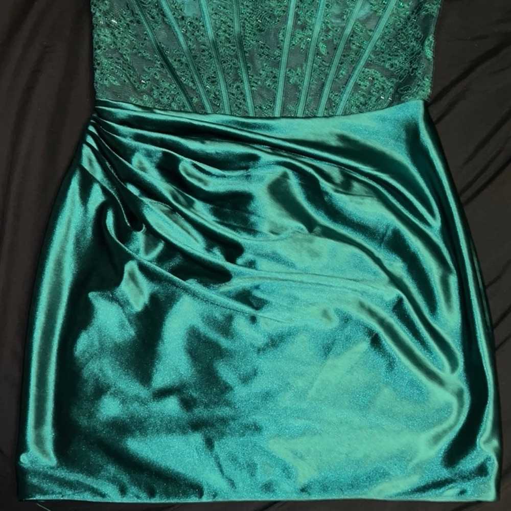 Green Sherri Hill Strapless Corset Dress - image 3