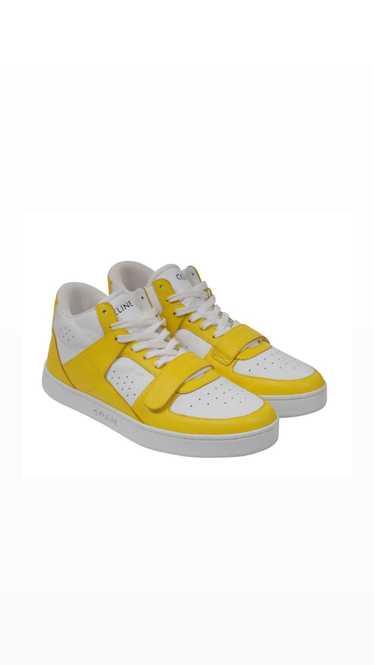 Celine CT 02 Mid Top Sneakers Yellow White Leather