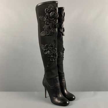Valentino Black Nylon Floral Applique Boots