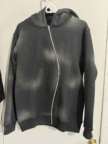Streetwear Acid washed Curved zipper zipup sweater