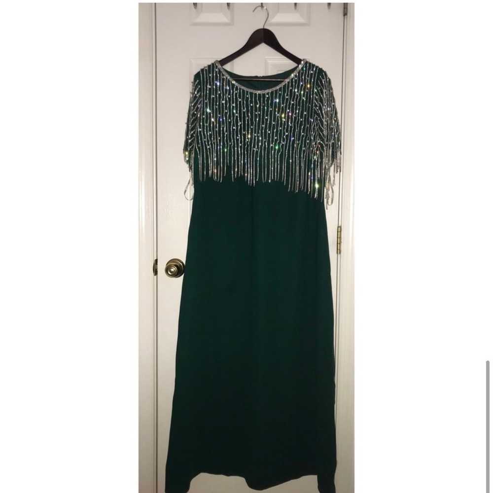 Emerald green evening dress with rhinestone plus … - image 1