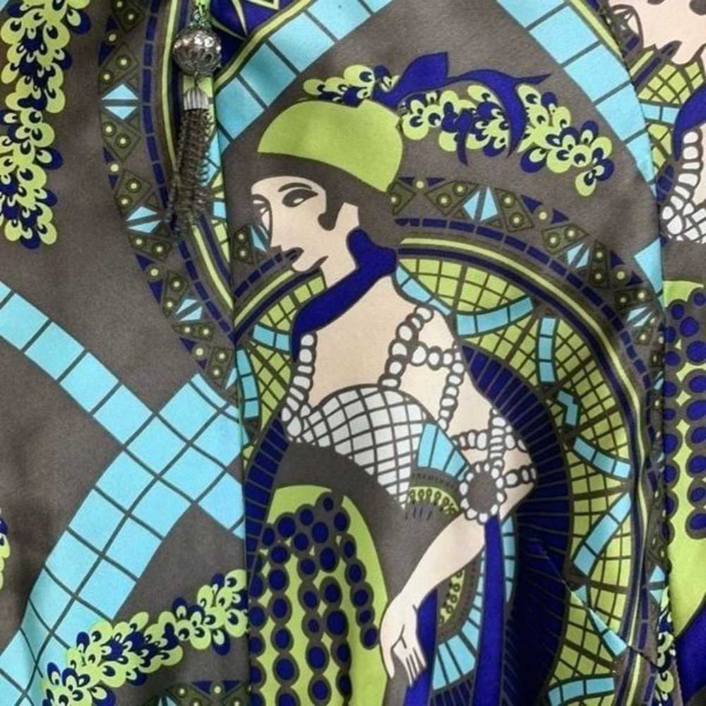 Rare Meghan LA Silk Art Deco Flapper Lady Print S… - image 7