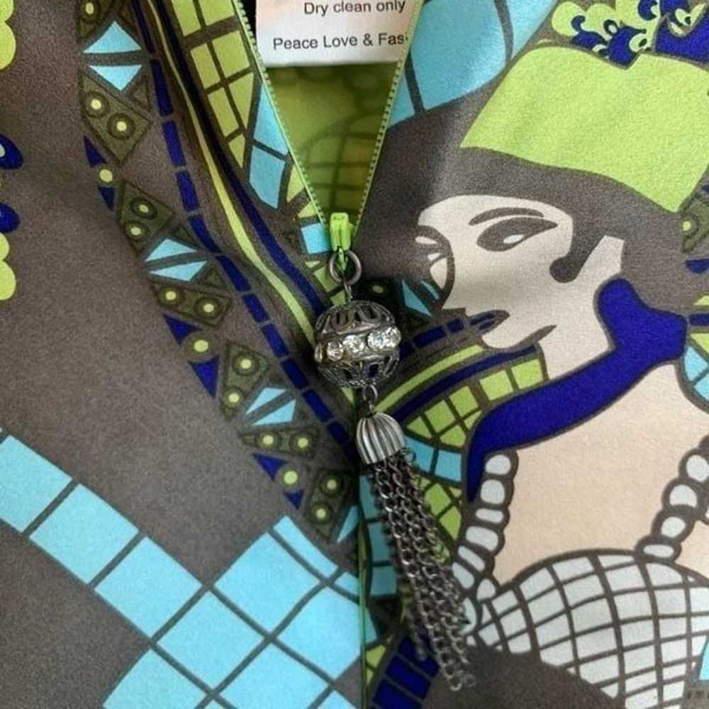 Rare Meghan LA Silk Art Deco Flapper Lady Print S… - image 9