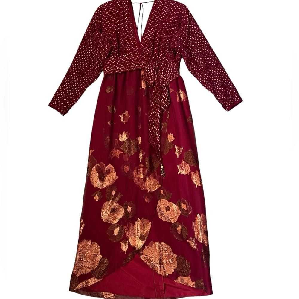 Vintage Carol Peretz Vintage 80s Silk Dark Red & … - image 1