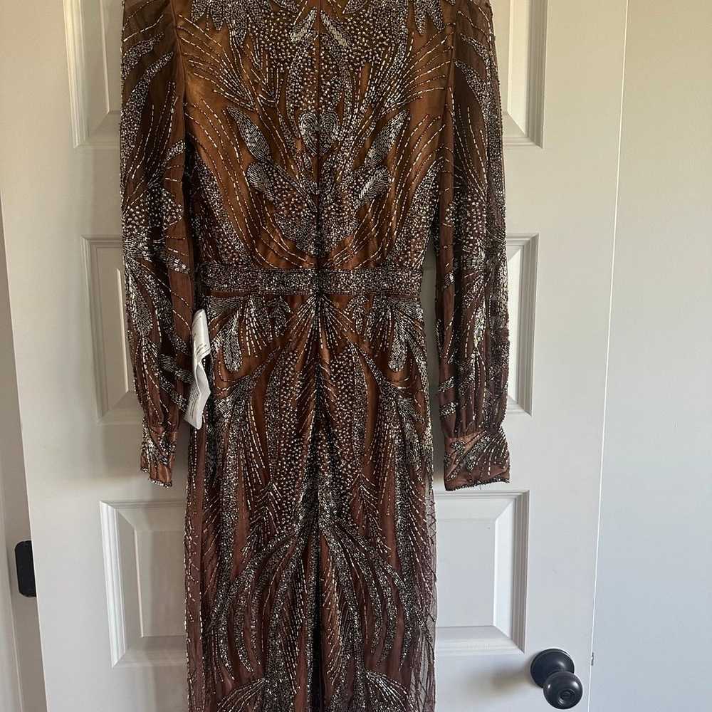 Mac Duggal Beaded Long Sleeve Wrap Over Midi Dress - image 10