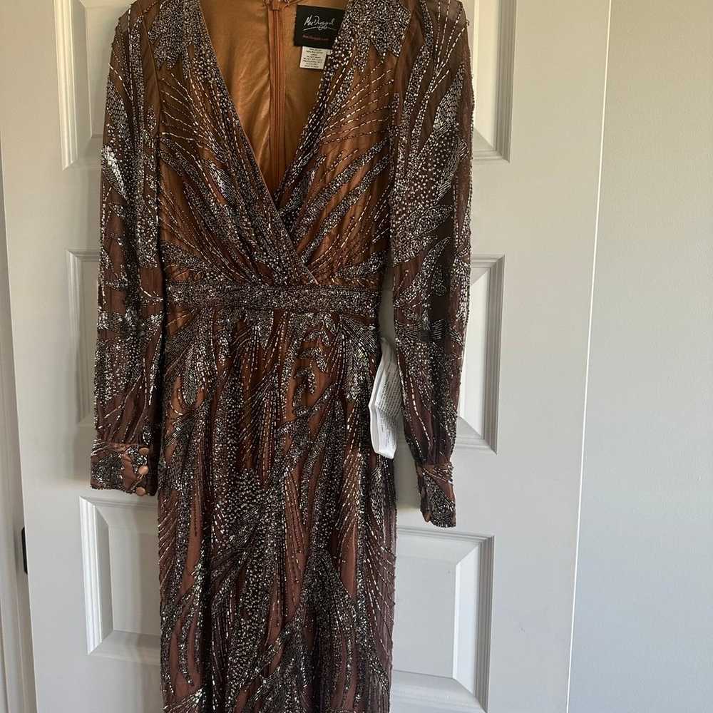 Mac Duggal Beaded Long Sleeve Wrap Over Midi Dress - image 7
