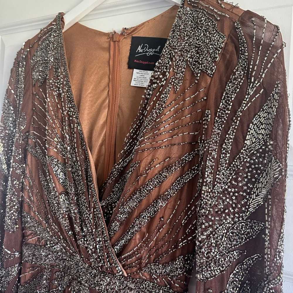 Mac Duggal Beaded Long Sleeve Wrap Over Midi Dress - image 8