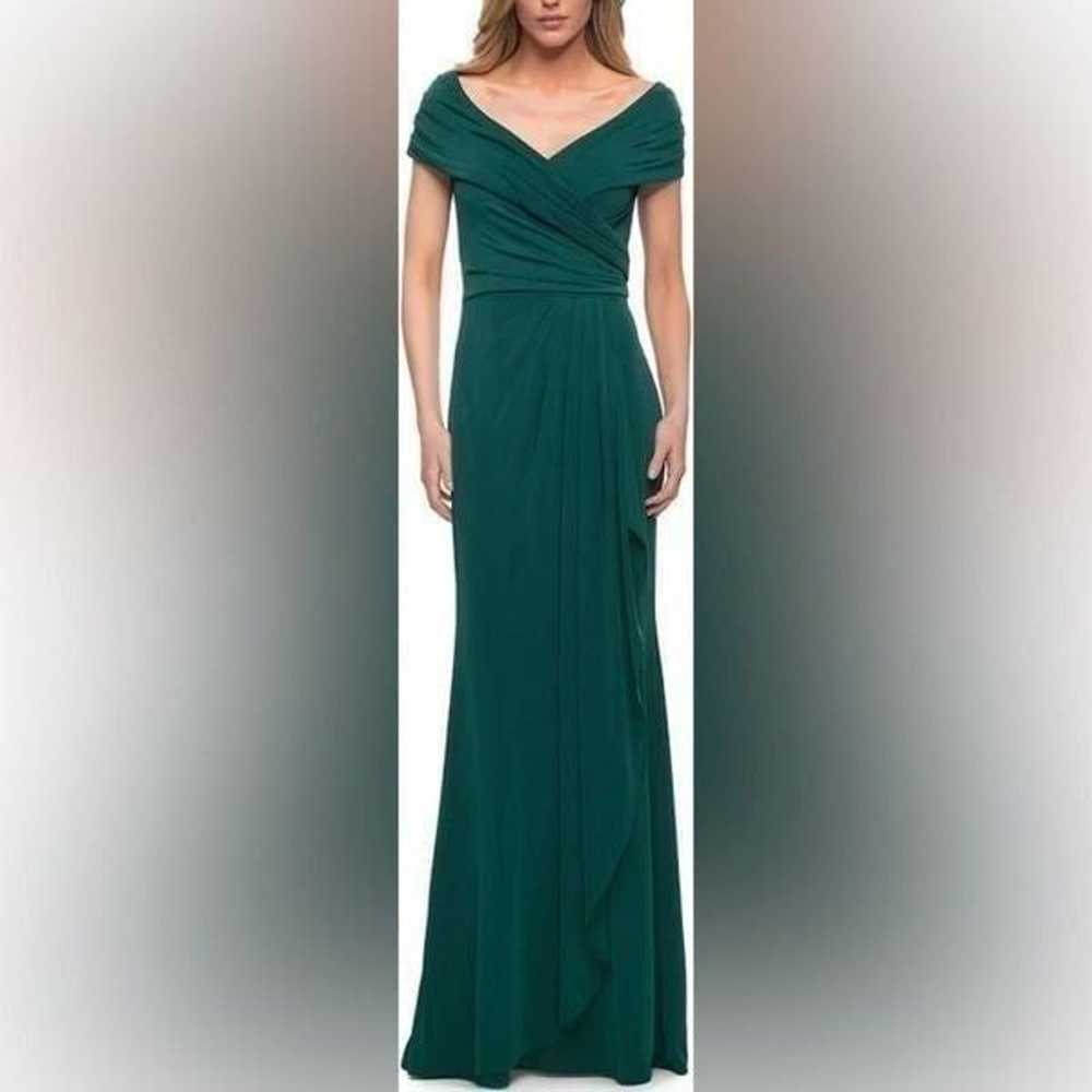 La Femme Ruched emerald Jersey Column Gown size 1… - image 1