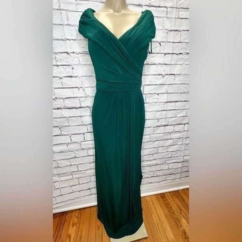 La Femme Ruched emerald Jersey Column Gown size 1… - image 5