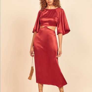Reformation Noemi Crimson Red 100% Silk Midi Dres… - image 1