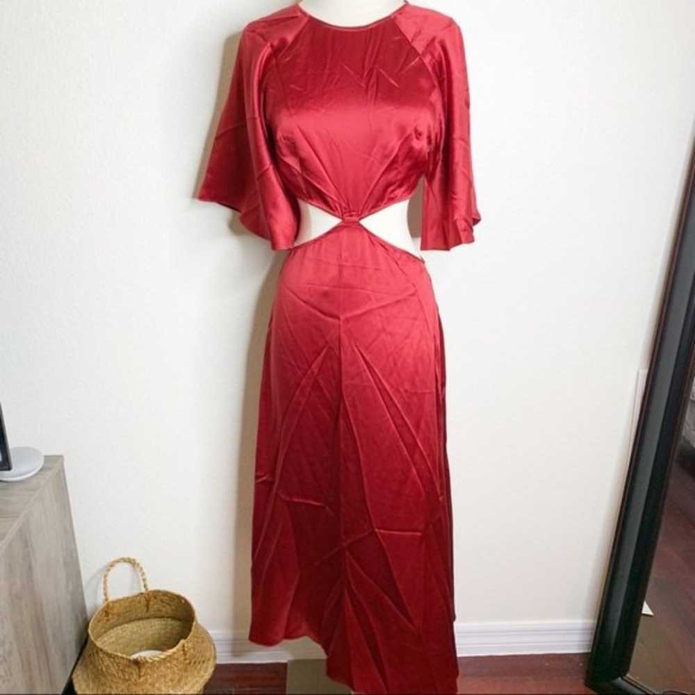 Reformation Noemi Crimson Red 100% Silk Midi Dres… - image 2