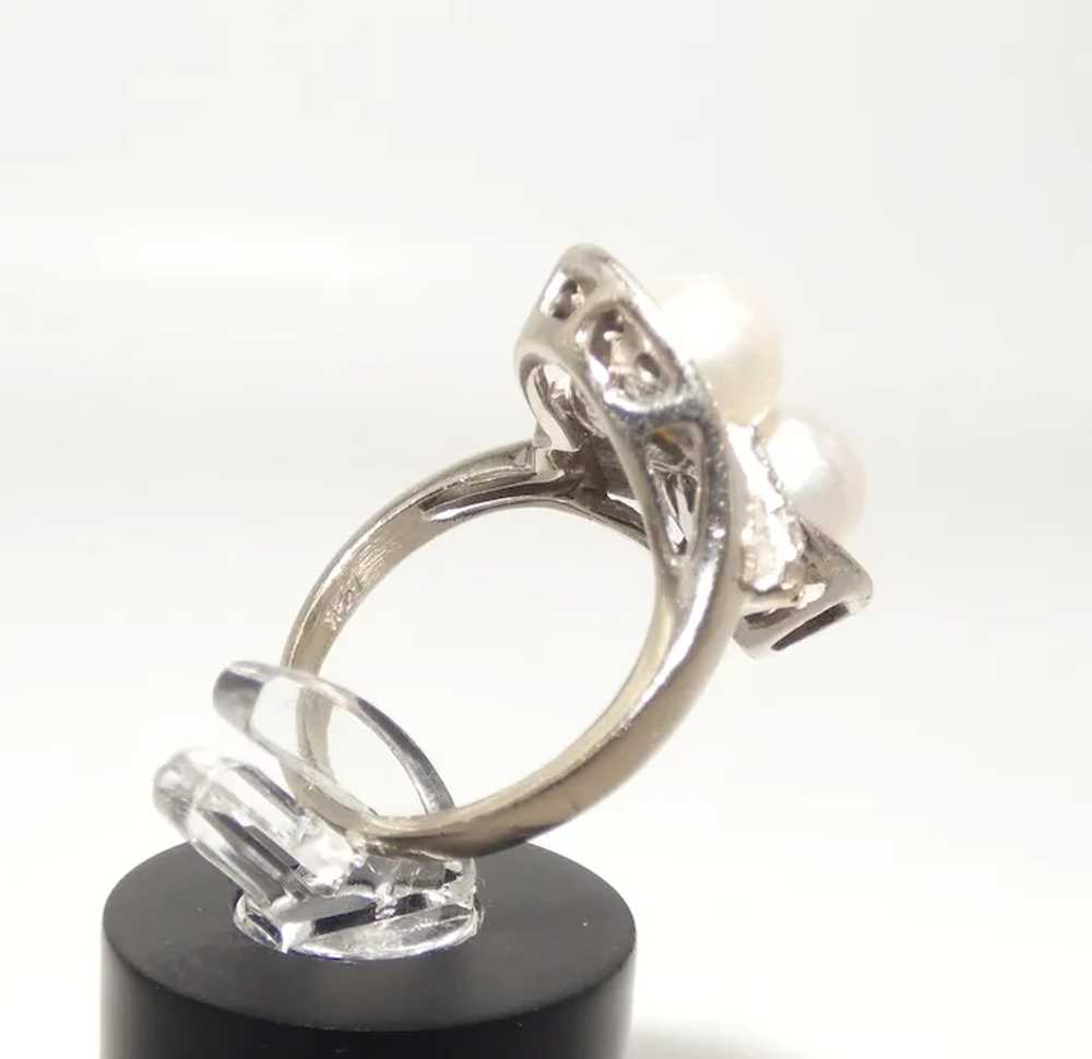 14K White Gold Cultured Pearls & Diamond Ring - image 2