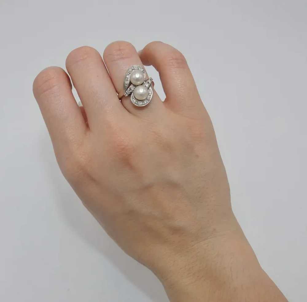 14K White Gold Cultured Pearls & Diamond Ring - image 6