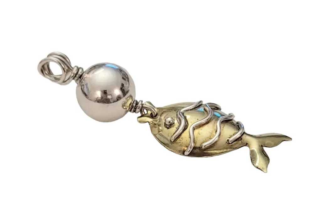 Sterling Silver And Brass Brutalist Fish Charm Da… - image 4