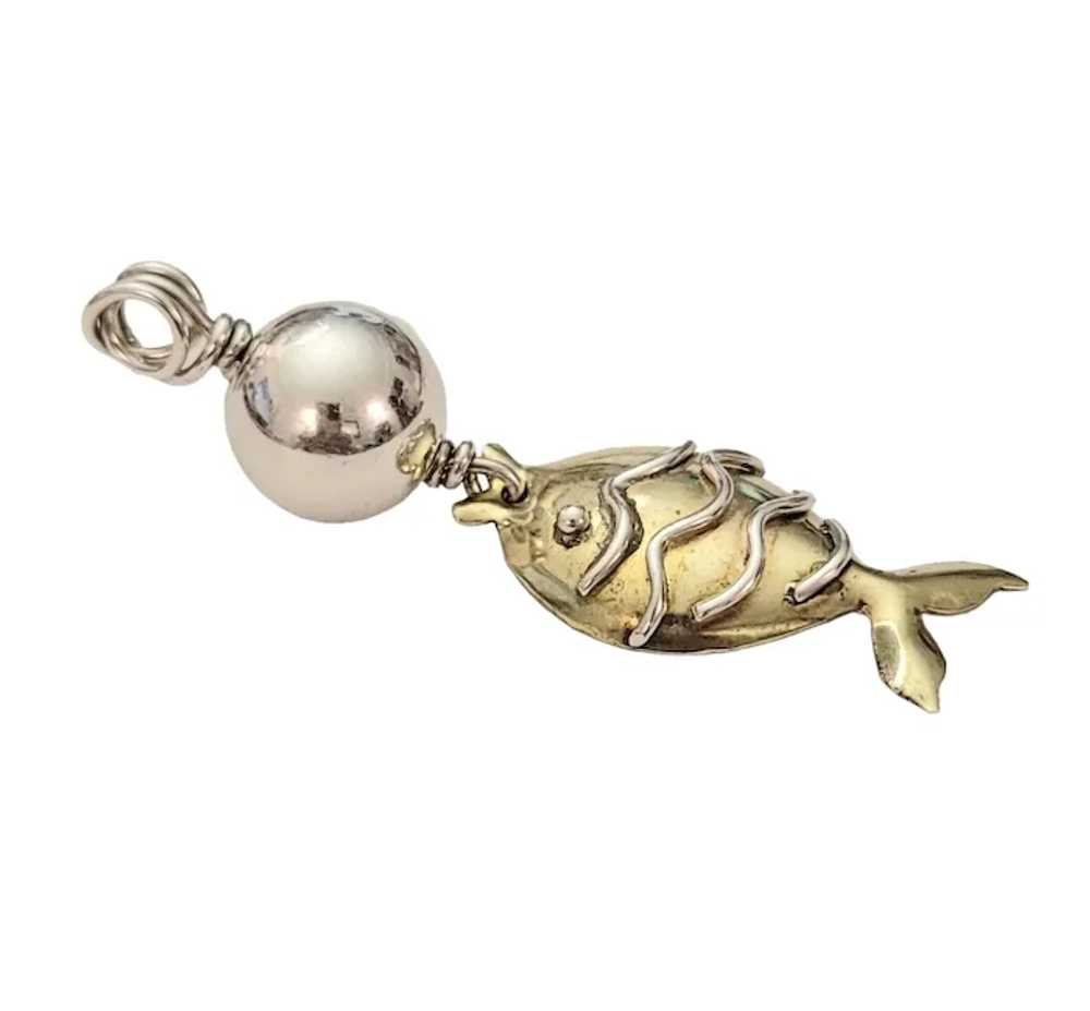 Sterling Silver And Brass Brutalist Fish Charm Da… - image 5