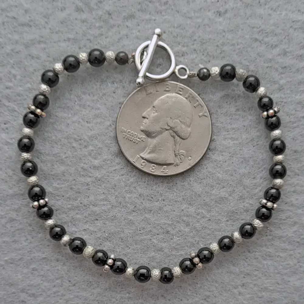 Sterling and Onyx Bead Bracelet Unique Beads 7-1/… - image 2