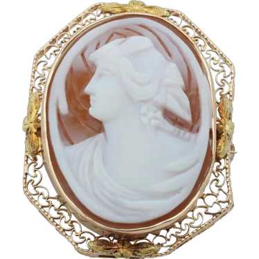 Victorian Carved Cameo 14K Yellow Gold Pendant Bro