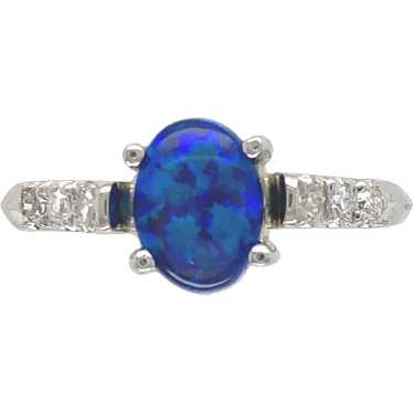Platinum Australian Black Opal and Diamond Ring - image 1