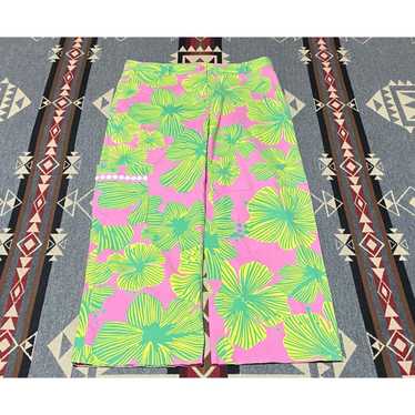 Lilly Pulitzer Lime Green Hot Pink pants Floral S… - image 1