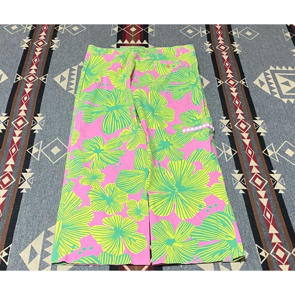 Lilly Pulitzer Lime Green Hot Pink pants Floral S… - image 2