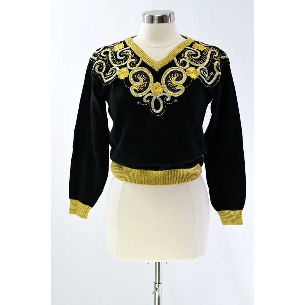 Vintage 90s Womens S Black W Gold & Silver Metall… - image 1