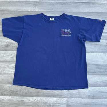 Vintage 90s Champion T-Shirt Navy Made in the USA… - image 1