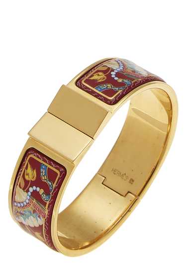 Gold & Red Enamel Loquet Bangle Wide