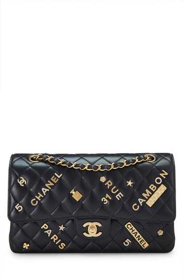 Black Lambskin Lucky Charm Double Flap Medium