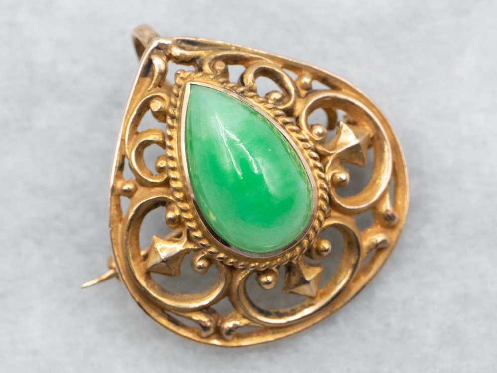 Ornate Antique Gold Jadeite Brooch or Pendant - image 1