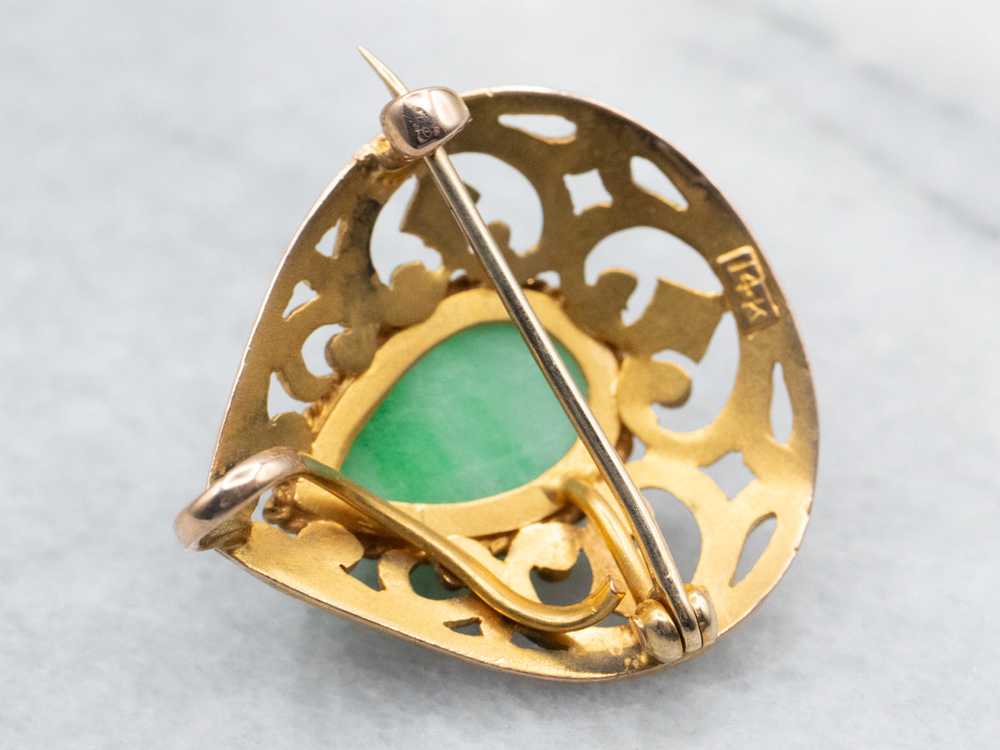 Ornate Antique Gold Jadeite Brooch or Pendant - image 2