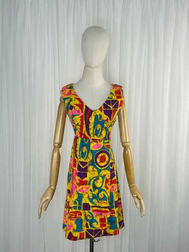 1960s batik style print dress