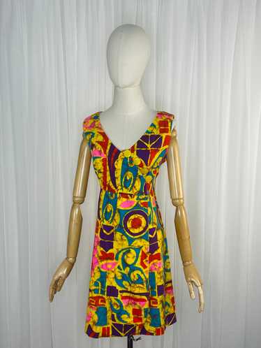 1960s batik style print dress